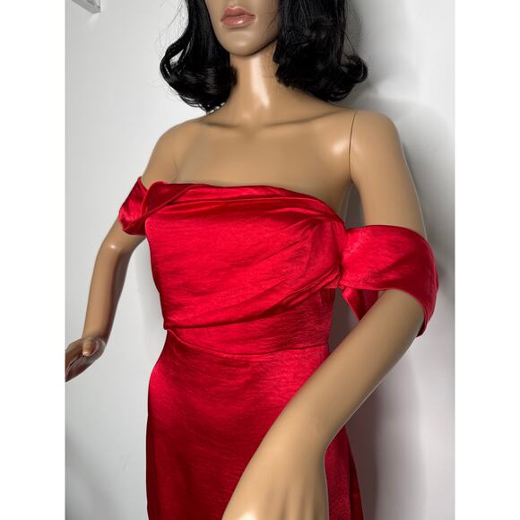 NWT Vesper London Red Off-Shoulder Drape Neck Bodycon Midi Dress Size XS - Picture 11 of 16